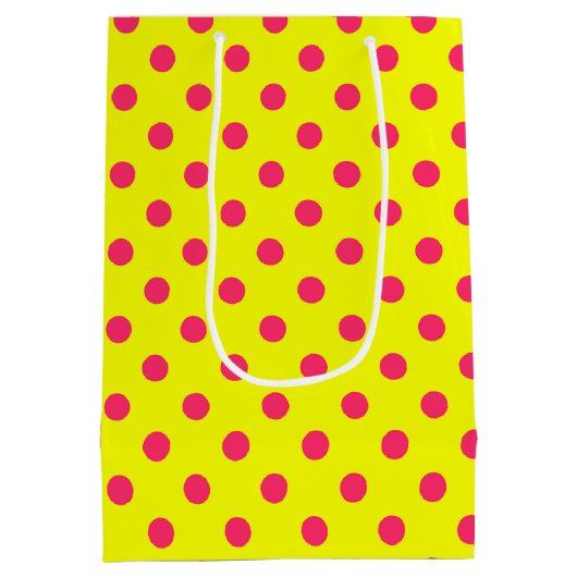 Pink On Yellow Polka Dots Pattern Design  Medium Cadeauzakje (Achterkant)