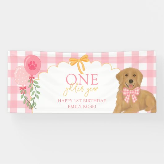 Pink One Golden Year Retriever Puppy 1st Birthday Spandoek (Horizontaal)