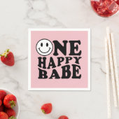 Pink One Happy Babe Retro Happy Smile Verjaardag Servet (Insitu)