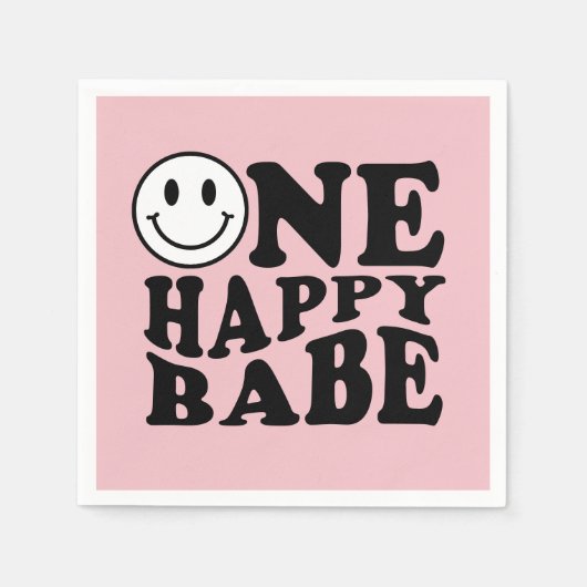 Pink One Happy Babe Retro Happy Smile Verjaardag Servet (Voorkant)