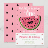 Pink One in a Melon Watermelon Girl's 1st Birthday Kaart (Voorkant / Achterkant)