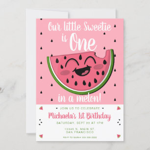 Pink One in a Melon Watermelon Girl's 1st Birthday Kaart