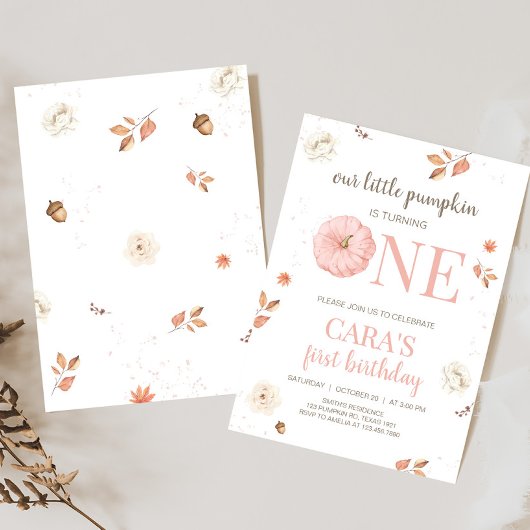 Pink One Little Pumpkin Birthday Party Kaart