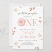 Pink One Little Pumpkin Birthday Party Kaart (Voorkant)