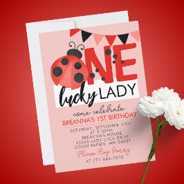 Pink One Lucky Lady Waterverf Ladybug Verjaardag Kaart