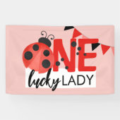 Pink One Lucky Lady Waterverf Ladybug Verjaardag Spandoek (Horizontaal)