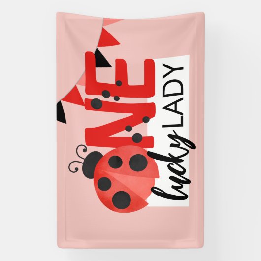 Pink One Lucky Lady Waterverf Ladybug Verjaardag Spandoek (Verticaal)