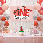 Pink One Lucky Lady Waterverf Ladybug Verjaardag Spandoek