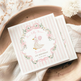 Pink One Silly Goose Coquette Bow 1st Birthday Servet