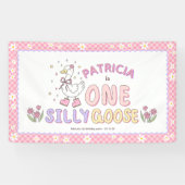 Pink One Silly Goose-Girl First Birthday Backdrop Spandoek (Horizontaal)