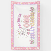 Pink One Silly Goose-Girl First Birthday Backdrop Spandoek (Verticaal)