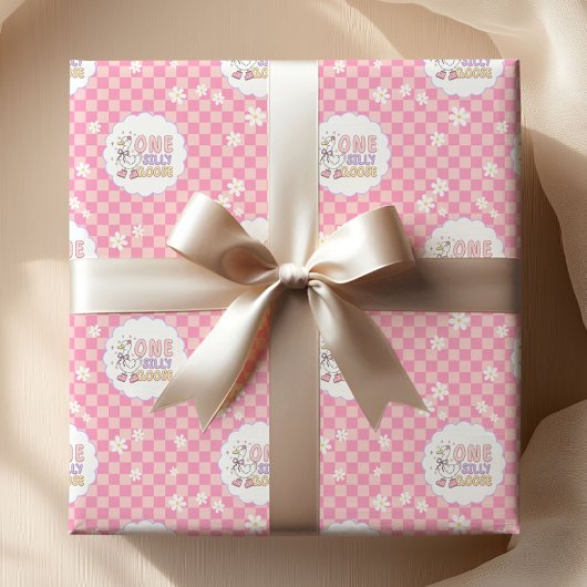 Pink One Silly Goose-Girl's First Birthday Cadeaupapier