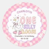 Pink One Silly Goose - Girl's First Birthday Ronde Sticker (Voorkant)