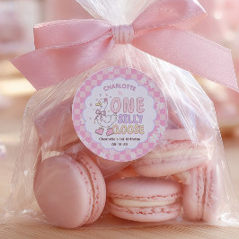 Pink One Silly Goose - Girl's First Birthday Ronde Sticker