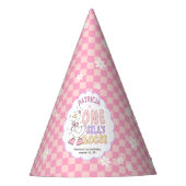 Pink One Silly Goose-Retro Girl First Birthday Feesthoedjes (Voorkant)