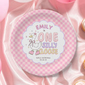 Pink One Silly Goose - Retro Girl First Birthday  Papieren Bordje
