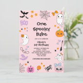 Pink One Spooky Babe Ghost Halloween 1e verjaardag Kaart (Staand voorkant)