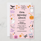 Pink One Spooky Ghoul Ghost Halloween 1st Birthday Kaart (Voorkant)