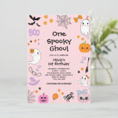 Pink One Spooky Ghoul Ghost Halloween 1st Birthday Kaart (Staand voorkant)