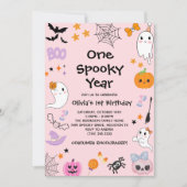 Pink One Spooky Year Ghost Halloween 1e verjaardag Kaart (Voorkant)