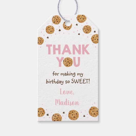 Pink One Sweet Cookie Eerste Verjaardag Dank u Cadeaulabel (Voorkant)