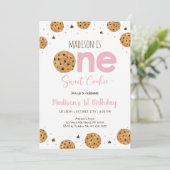 Pink One Sweet Cookie Eerste Verjaardag Kaart (Staand voorkant)