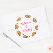 Pink One Sweet Cookie Eerste Verjaardag Ronde Sticker (Envelop)