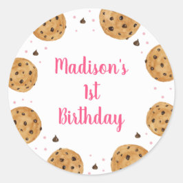 Pink One Sweet Cookie Eerste Verjaardag Ronde Sticker