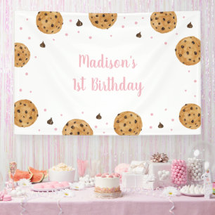 Pink One Sweet Cookie Eerste Verjaardag Spandoek