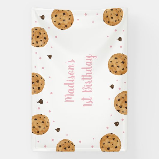 Pink One Sweet Cookie Eerste Verjaardag Spandoek (Verticaal)