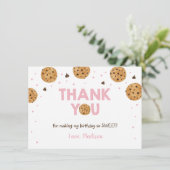 Pink One Sweet Cookie Verjaardag Dank u Bedankkaart (Staand voorkant)