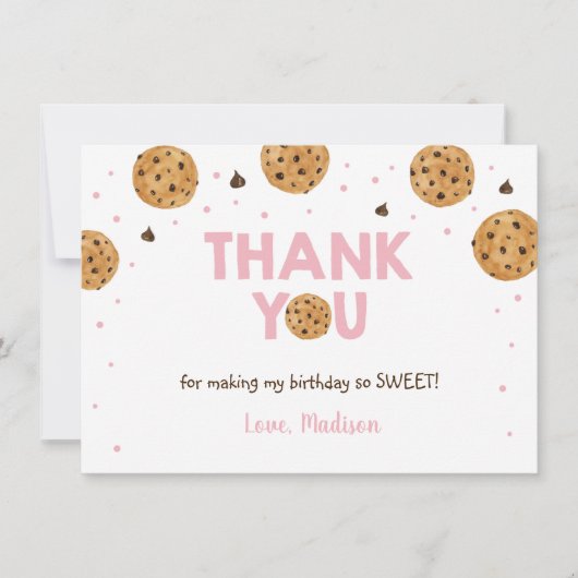 Pink One Sweet Cookie Verjaardag Dank u Bedankkaart (Voorkant)
