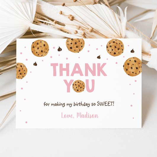 Pink One Sweet Cookie Verjaardag Dank u Bedankkaart