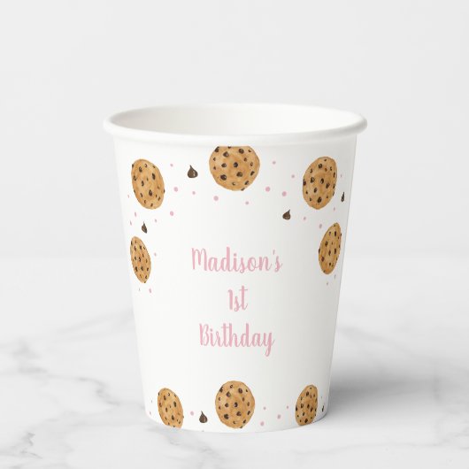 Pink One Sweet Cookie Verjaardag Papieren Bekers (Achterkant)