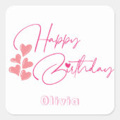 Pink one year old birthday vierkante sticker (Voorkant)
