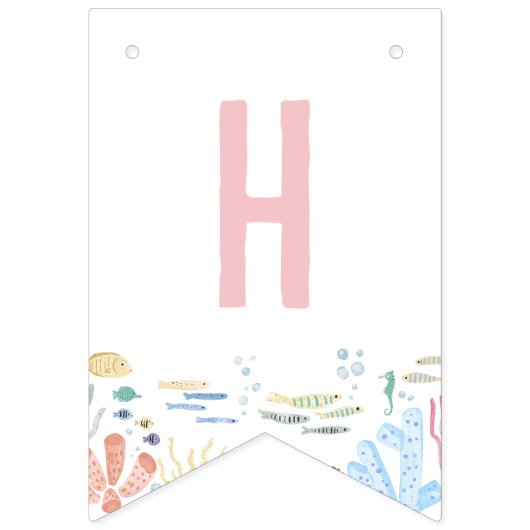 Pink Oneder Het Zee Ocean Animals 1st Birthday Vlaggetjes (Tweede vlag)