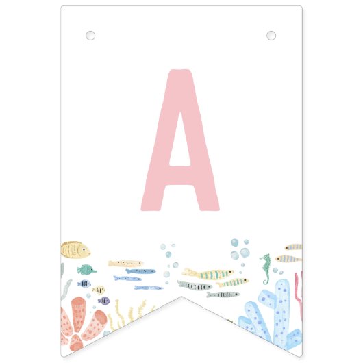 Pink Oneder Het Zee Ocean Animals 1st Birthday Vlaggetjes (Derde vlag)