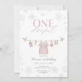 Pink ONEderful Winter First Birthday Invitation Bedankkaart (Voorkant)