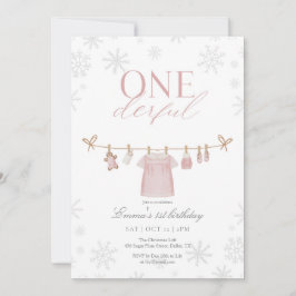 Pink ONEderful Winter First Birthday Invitation Bedankkaart