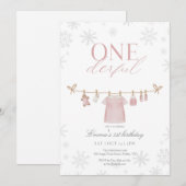 Pink ONEderful Winter First Birthday Invitation Bedankkaart (Voorkant / Achterkant)