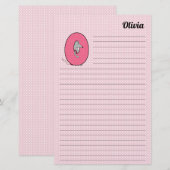 Pink Opossum Mongram Letter P Lined Briefpapier (Voorkant / Achterkant)