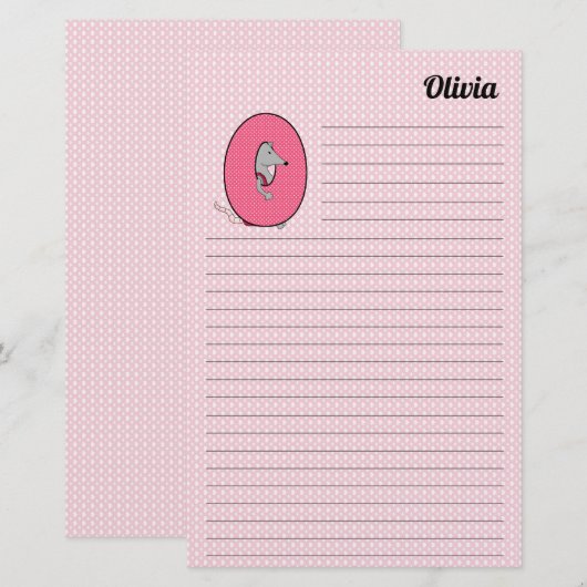 Pink Opossum Mongram Letter P Lined Briefpapier (Voorkant / Achterkant)