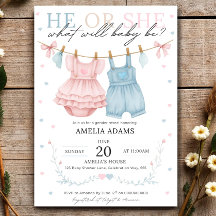 Pink or Blue Baby Clothes Gender Reveal Invitation