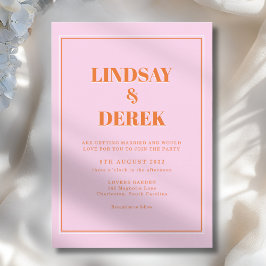 Pink Orange Bold Font Modern Wedding Kaart
