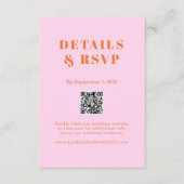 Pink Orange Bold Font QR Code Wedding RSVP Informatiekaartje (Voorkant)