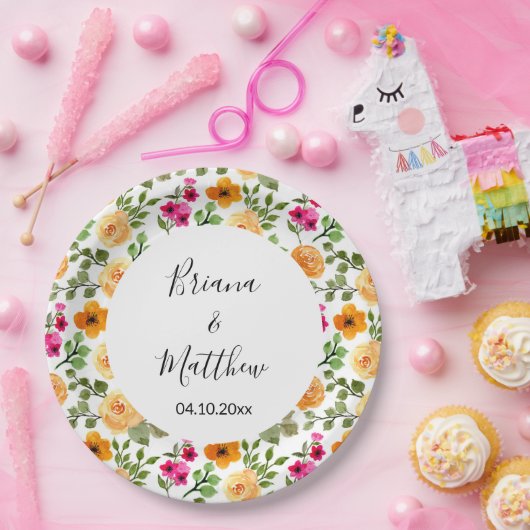 Pink Orange Cute Summer Floral Papieren Bordje (Feest)