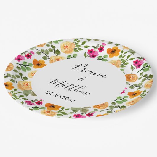 Pink Orange Cute Summer Floral Papieren Bordje (Gekanteld)