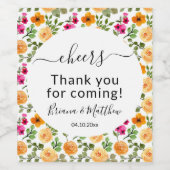 Pink Orange Cute Summer Floral Wijn Etiket (Enkel label)