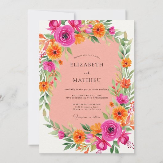 Pink Orange Energetic Summer Wedding Kaart (Voorkant)