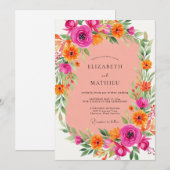 Pink Orange Energetic Summer Wedding Kaart (Voorkant / Achterkant)